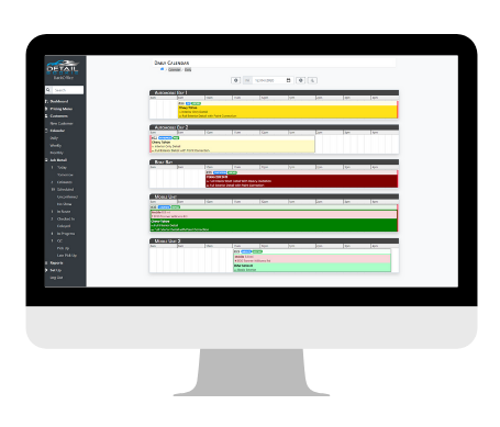 Computer screen displaying a calendar interface with a sidebar menu and colored event entries.